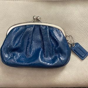 Coach Coin Purse Kisslock Framed Blue Wallet Soft Leather Hang Tag- Vintage